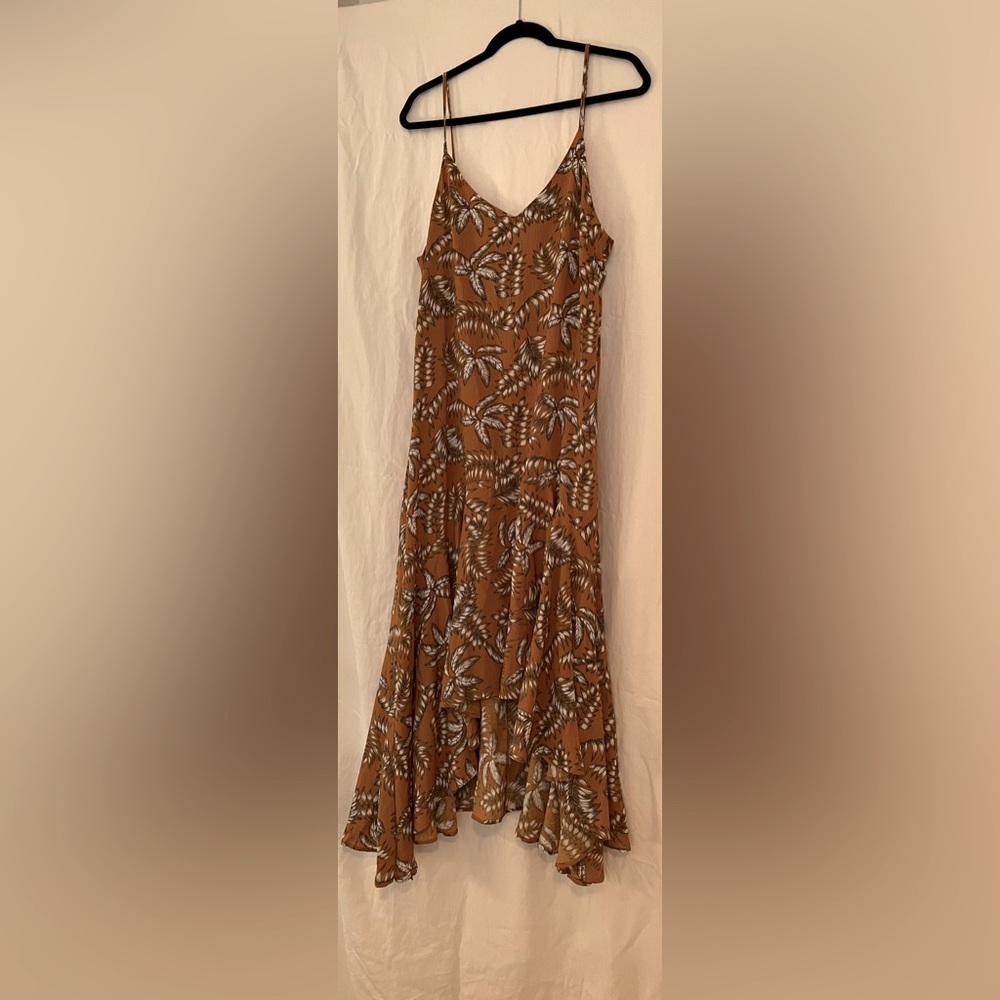 Red Dress, Size L, Mustard Coloured Dress w/feather designs